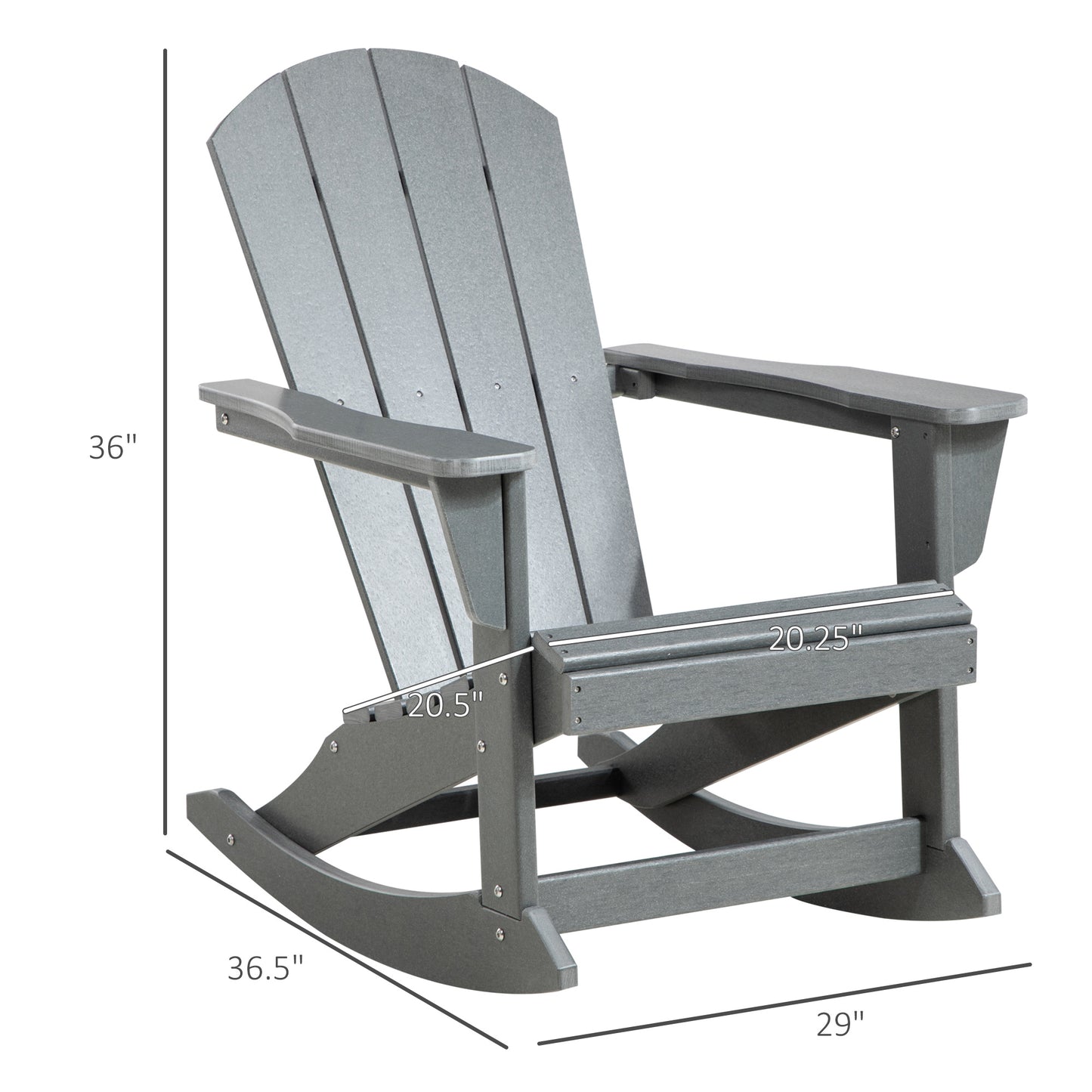 Adirondack Rocking Chair - Waterproof HDPE for Patio - Light Gray