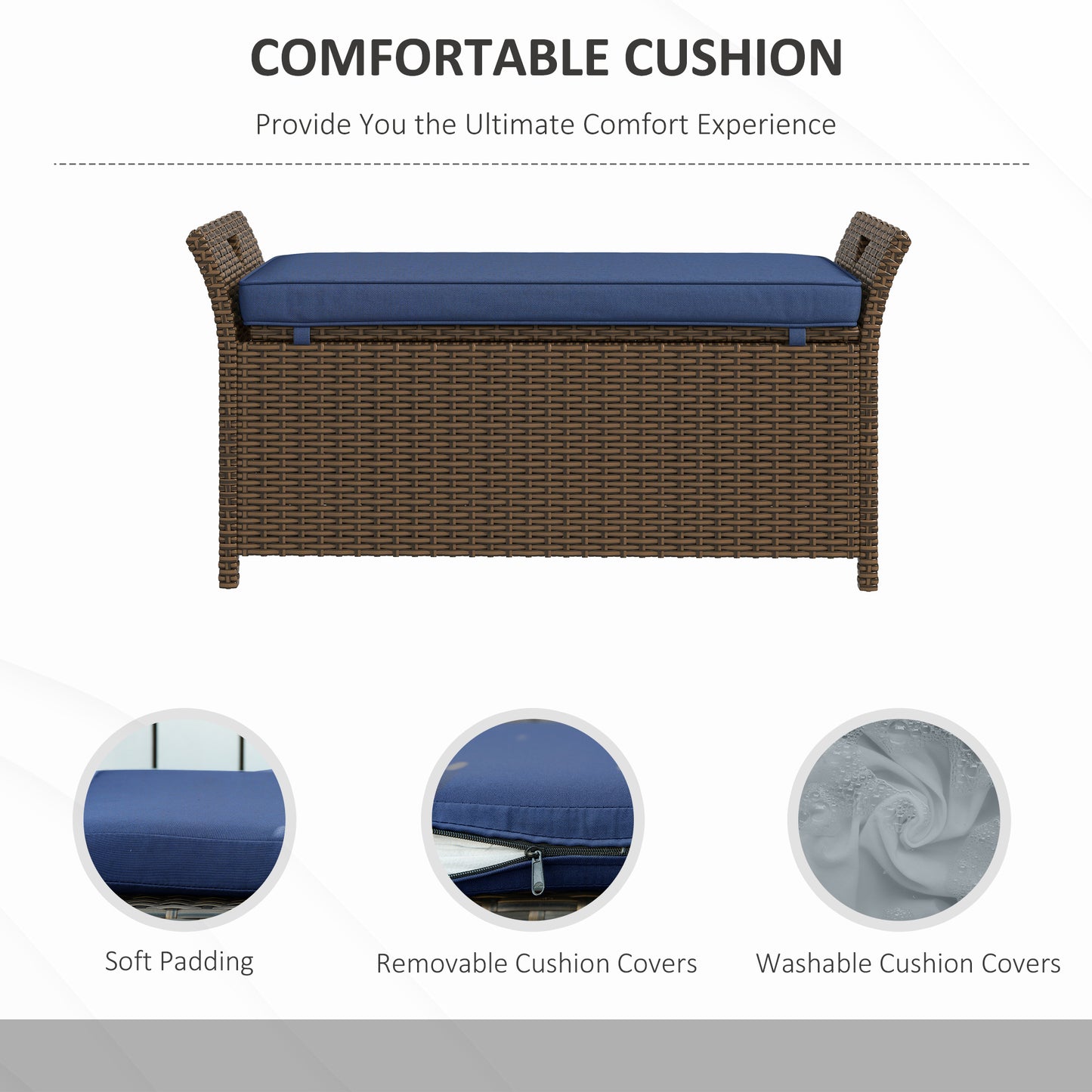 Outdoor Patio Wicker Storage Bench with Cushion - Dark Blue