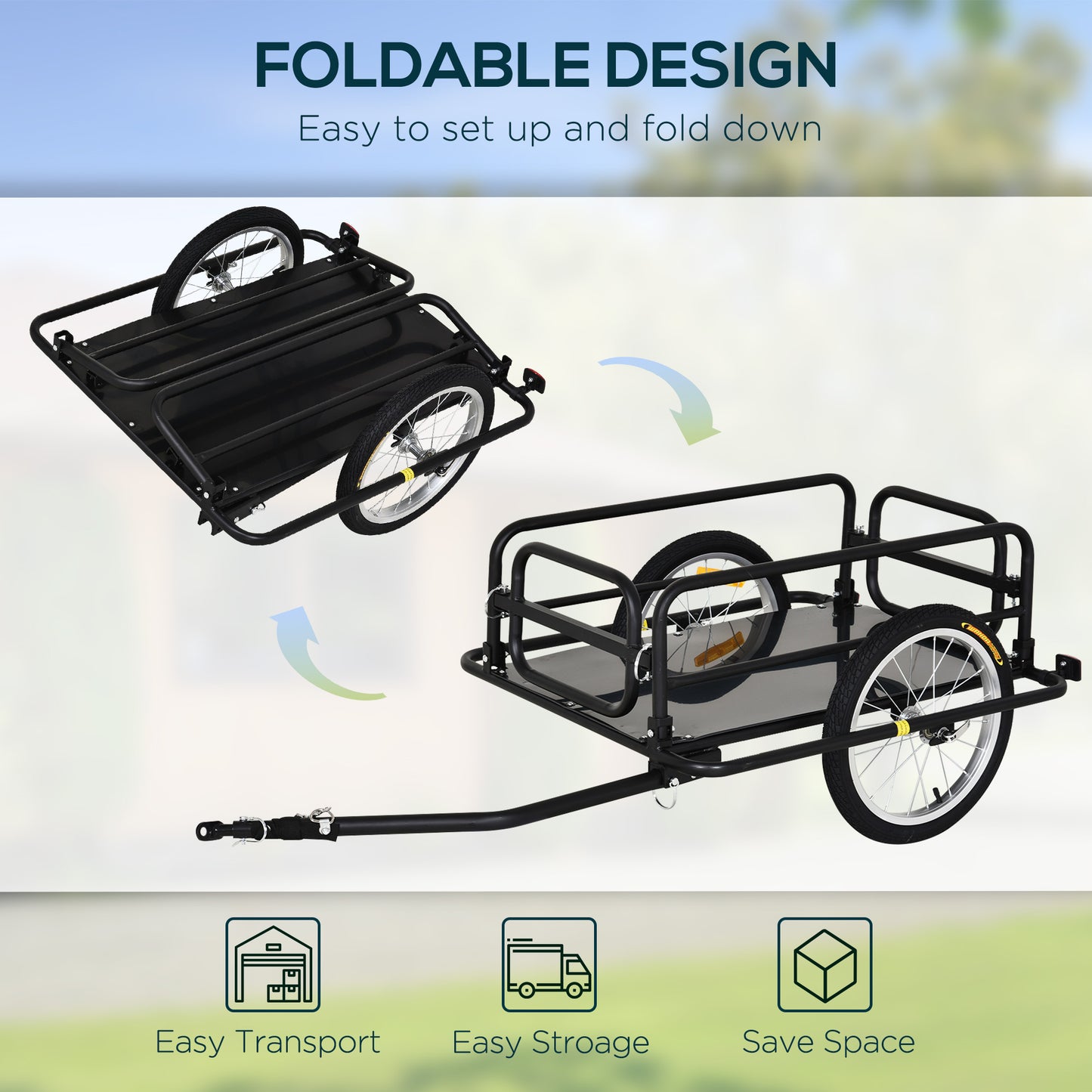 Foldable Bicycle Trailer with 16-Inch Tires - Heavy-Duty Design