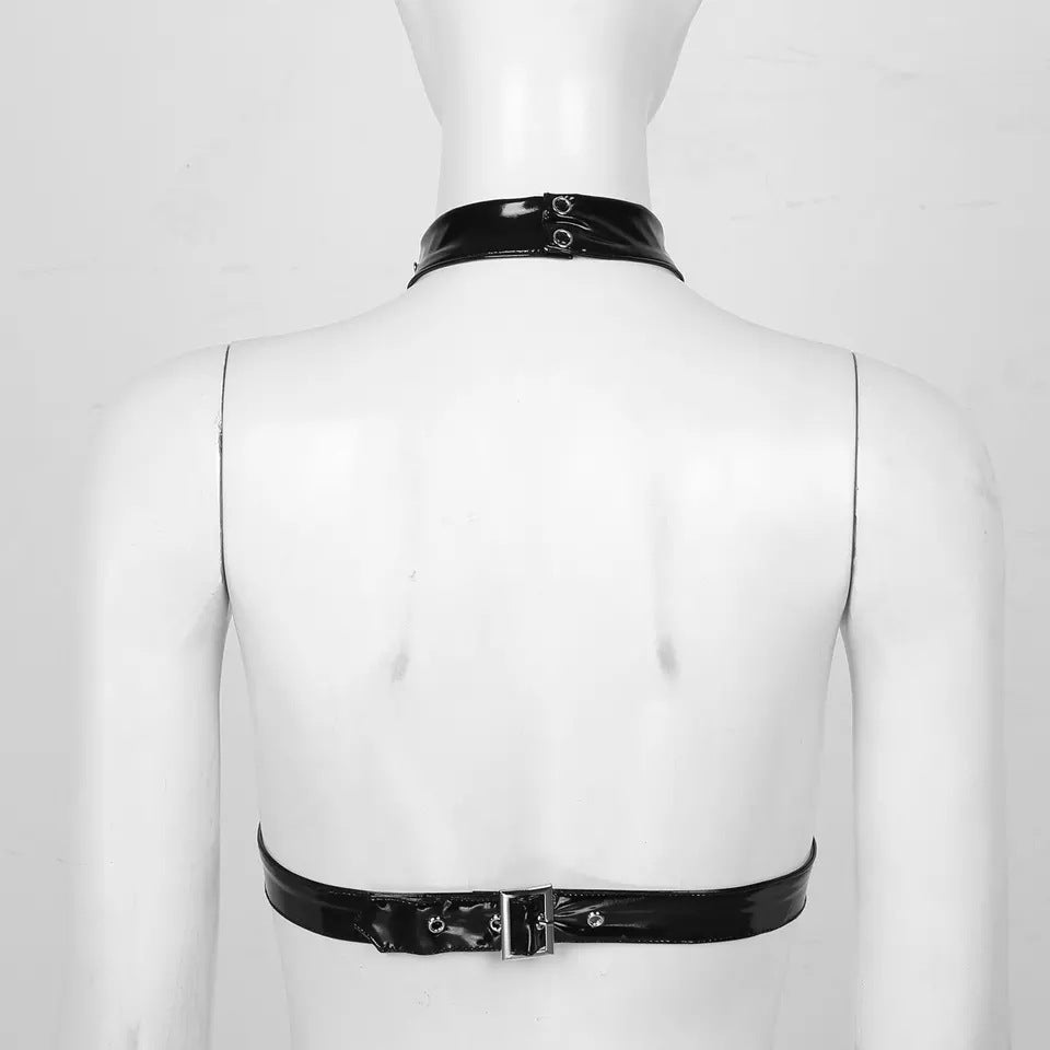 Bright PVC Patent Leather Halter Bra for Adult Wellness with Multiple Sizes