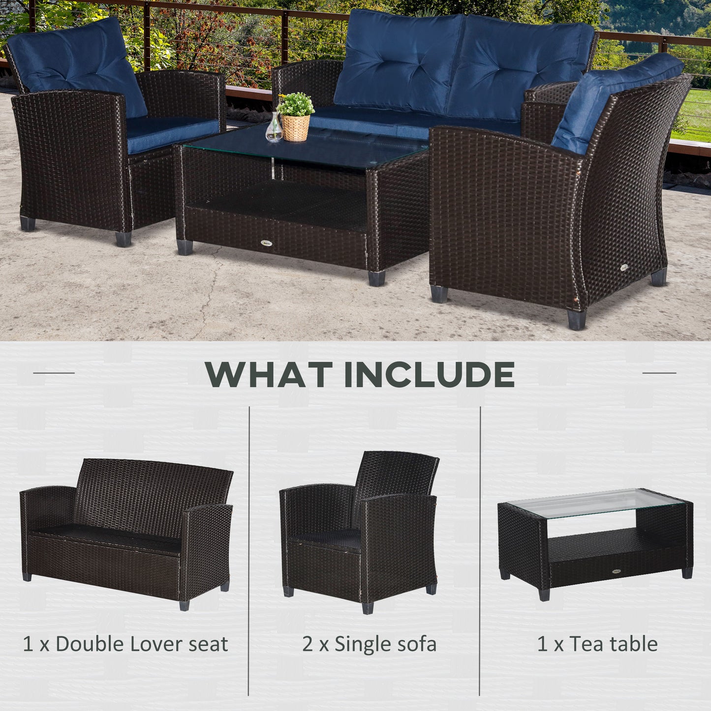 4-Piece Outdoor Patio Furniture Set with Cushions - Blue