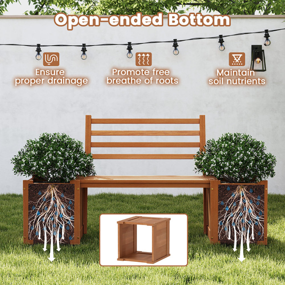 Wooden Planter Bench Set with 2 Open-ended Planter Boxes - Natural