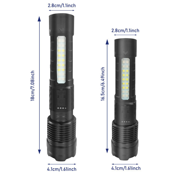 Rechargeable LED Flashlight with Zoom, 7 Modes, Waterproof, for Camping Hiking Outdoors