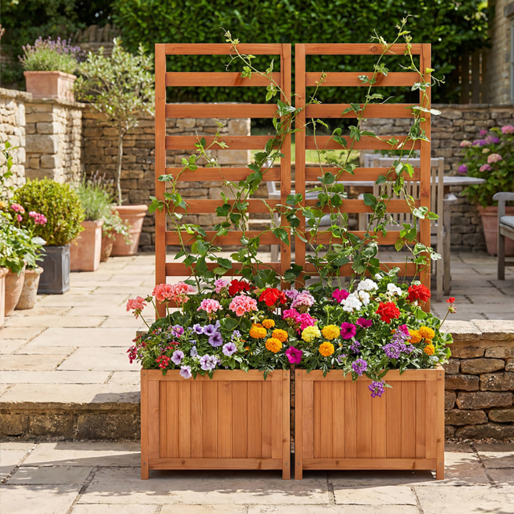 48 Inch Wood Raised Garden Bed with Trellis and Drainage Holes - Orange