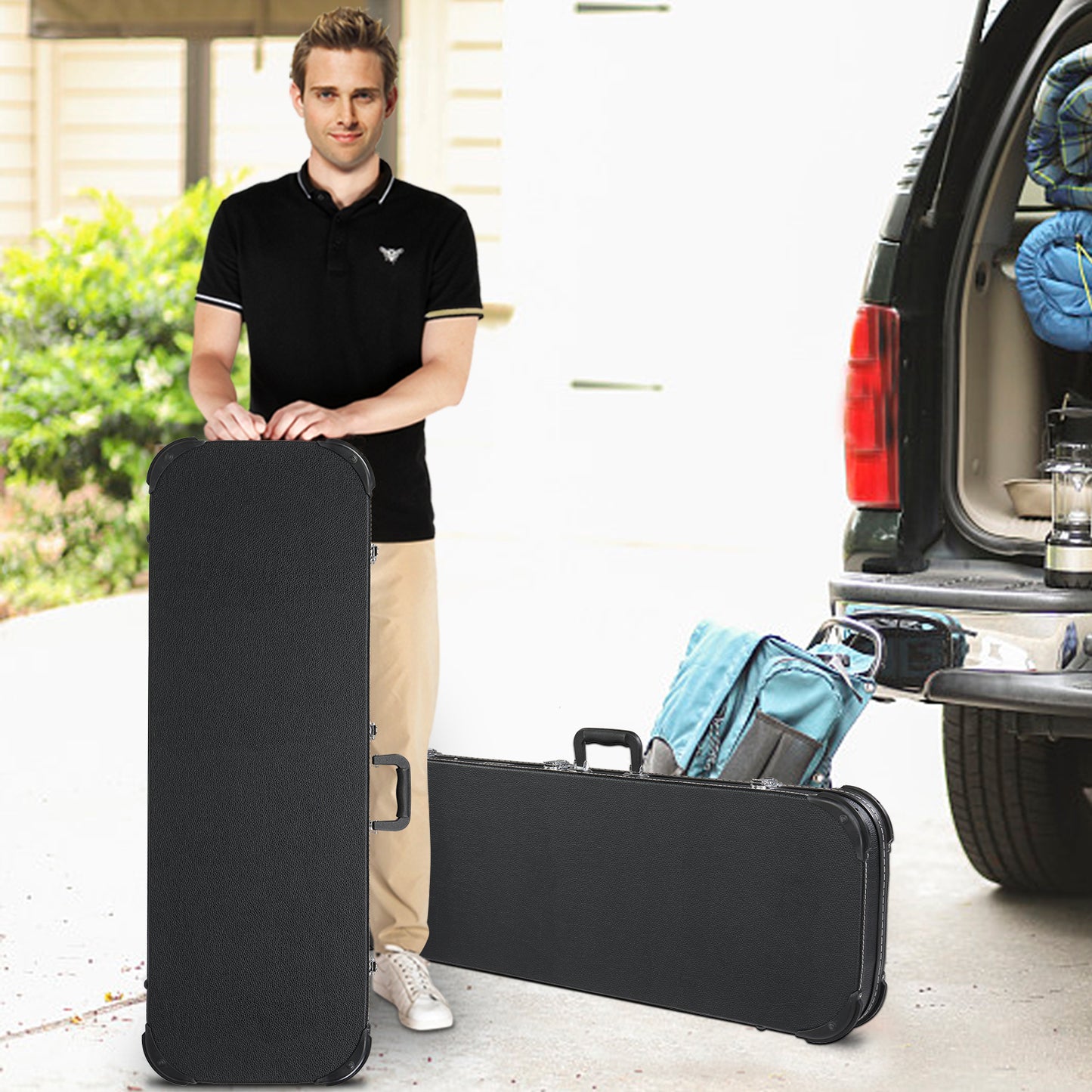 Electric Guitar Hard Case - Black Leather Square Design
