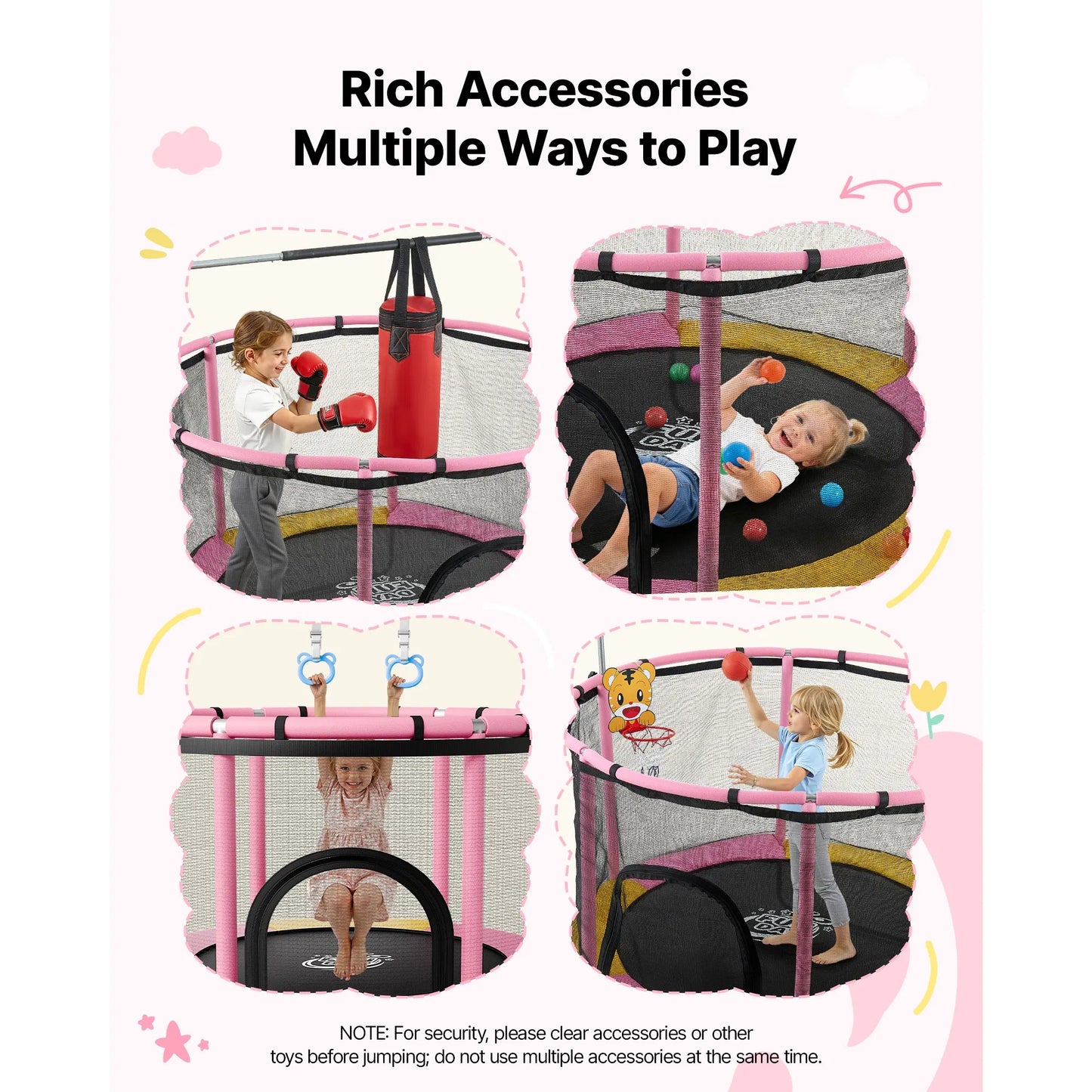 60 Inch Mini Trampoline for Kids - Indoor Outdoor Play with Enclosure Net & Gymnastics Bar
