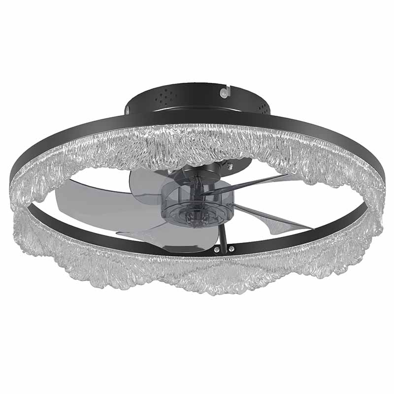 Modern LED Ceiling Fan Light with Crystal Acrylic Ring - Black