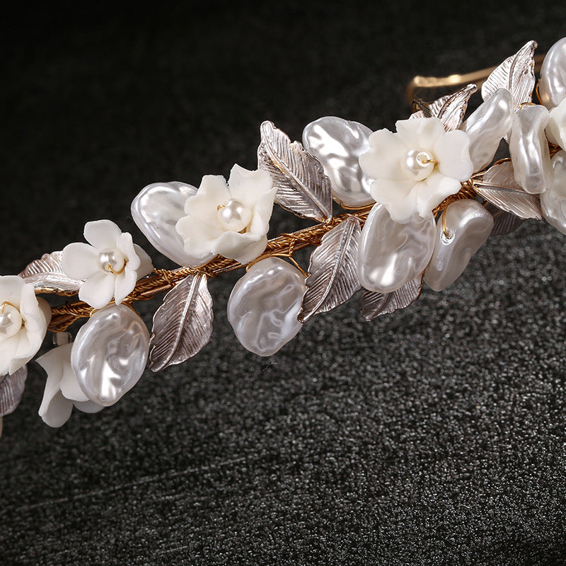 Golden Leaf Ceramic Flower Hair Ring - Gold