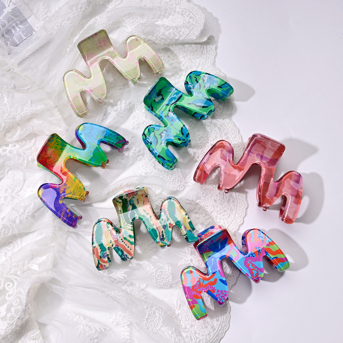 M-Shaped Wavy Acetate Hair Claw Clip for Women