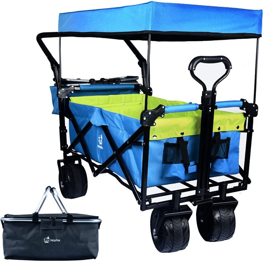 Collapsible Folding Wagon with Canopy & Cooler Bag - Blue-Green
