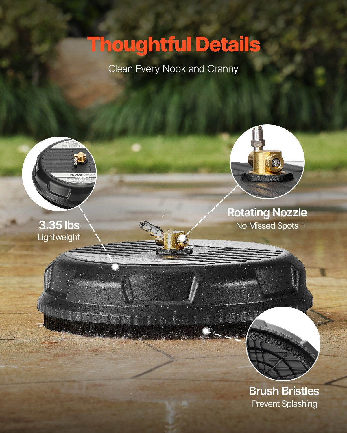 15-Inch Pressure Washer Surface Cleaner 3000 PSI with 4 Wheels - Black