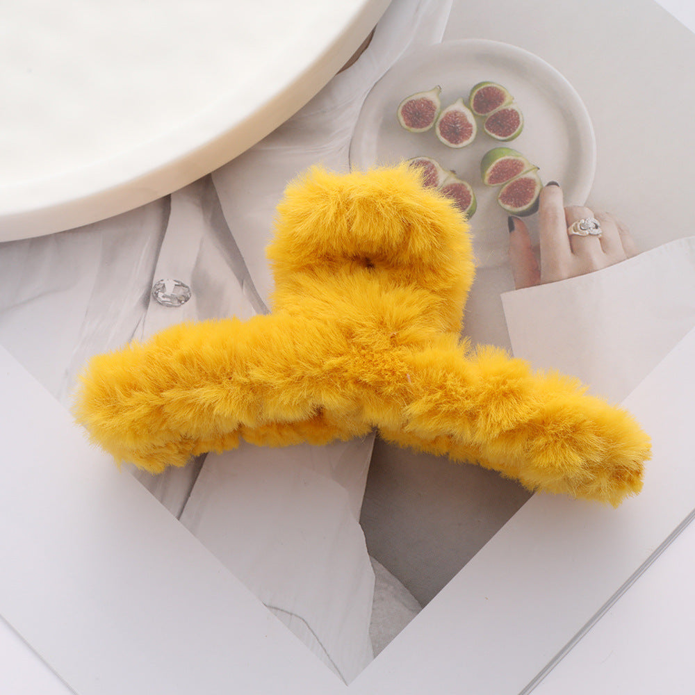 Solid Color Fur Grip Plush Back Hair Barrettes - Hair Accessories for Women