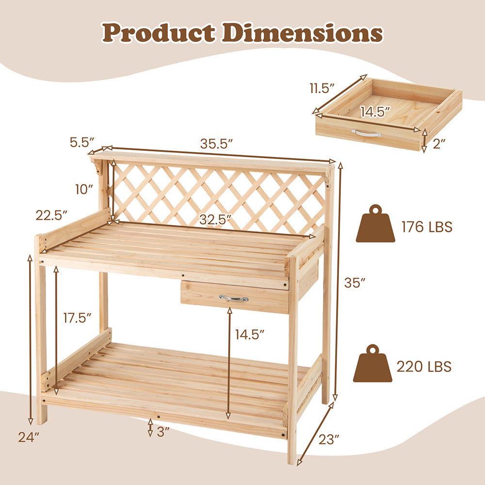 Garden Potting Bench Table Wooden Planting Workstation For Wood With