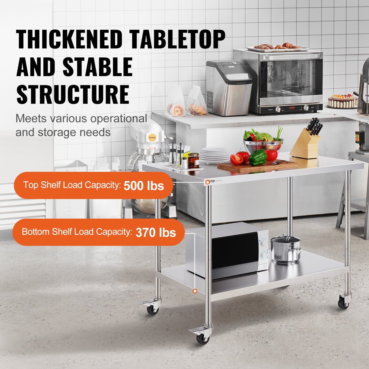 Heavy Duty Stainless Steel Work Table - 30x48x38 Inch with Wheels