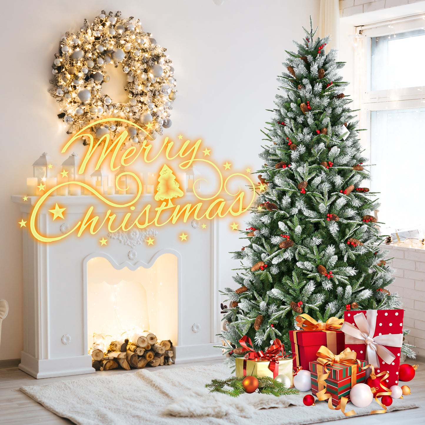 Artificial Christmas Tree with Red Fruits & Pine Cones - Multiple Heights