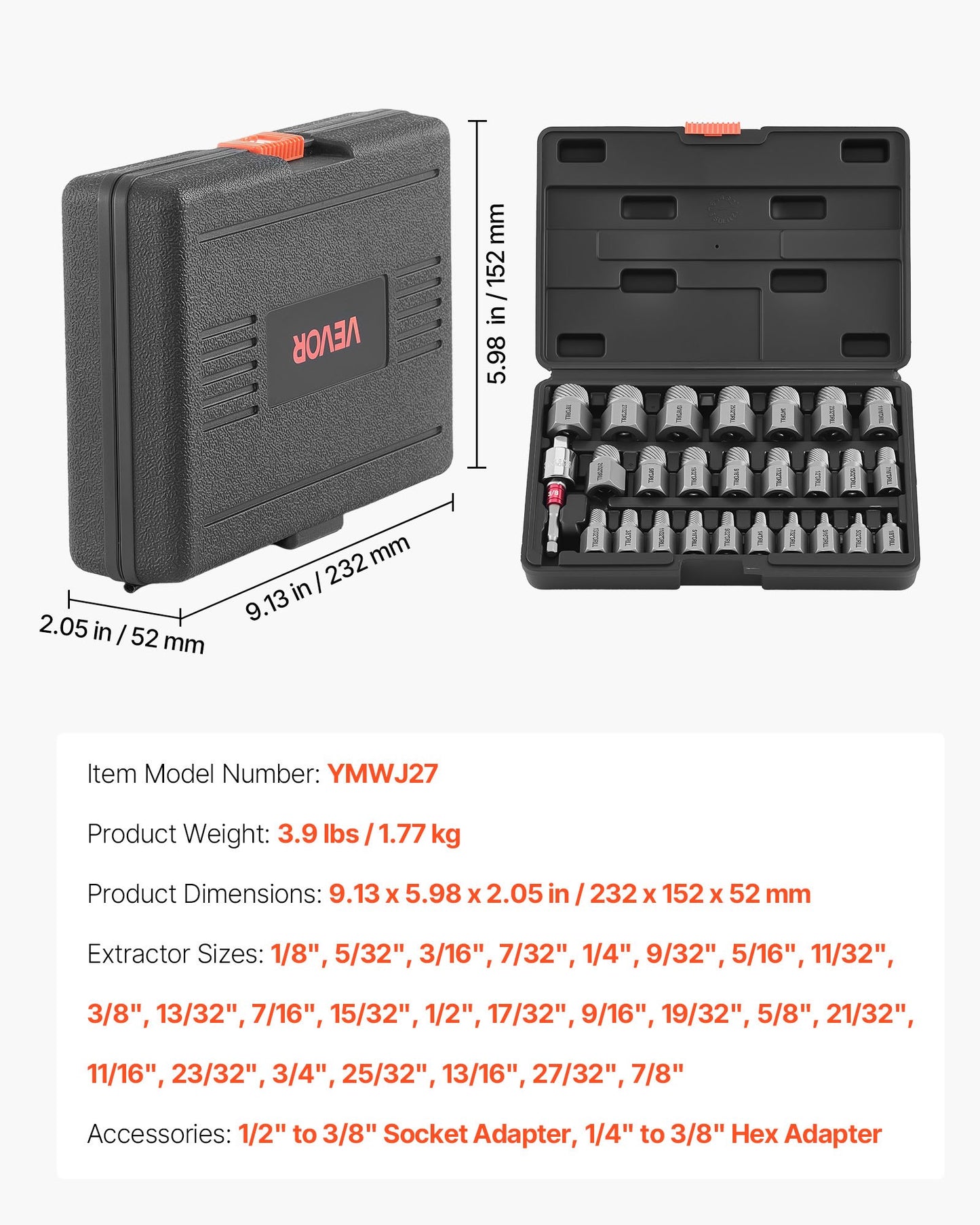27-Piece Screw Extractor Set with Adapters for Bolt Removal - Durable Cr-Mo Steel