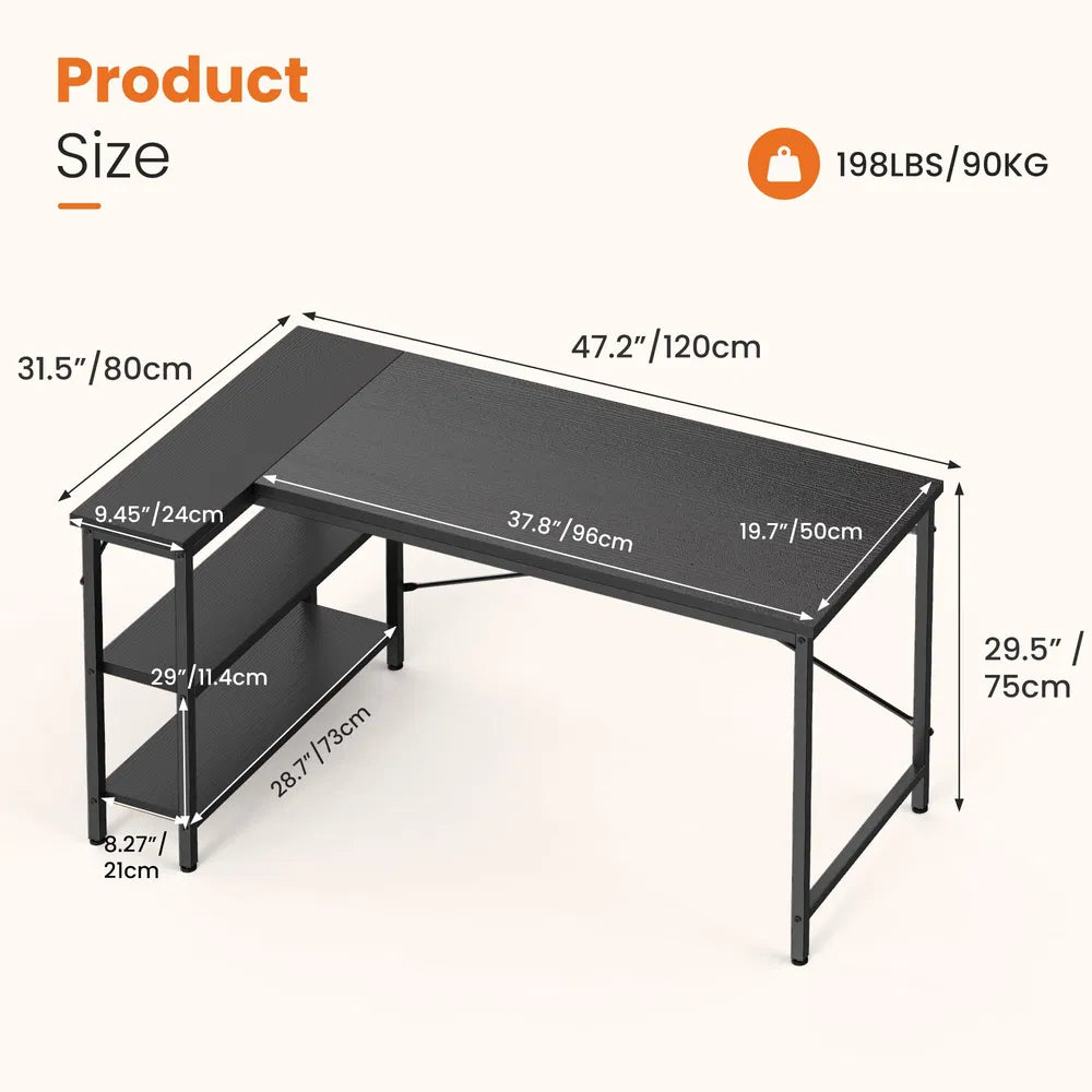L-Shaped Computer Desk with Reversible Storage Rack - Multiple Sizes