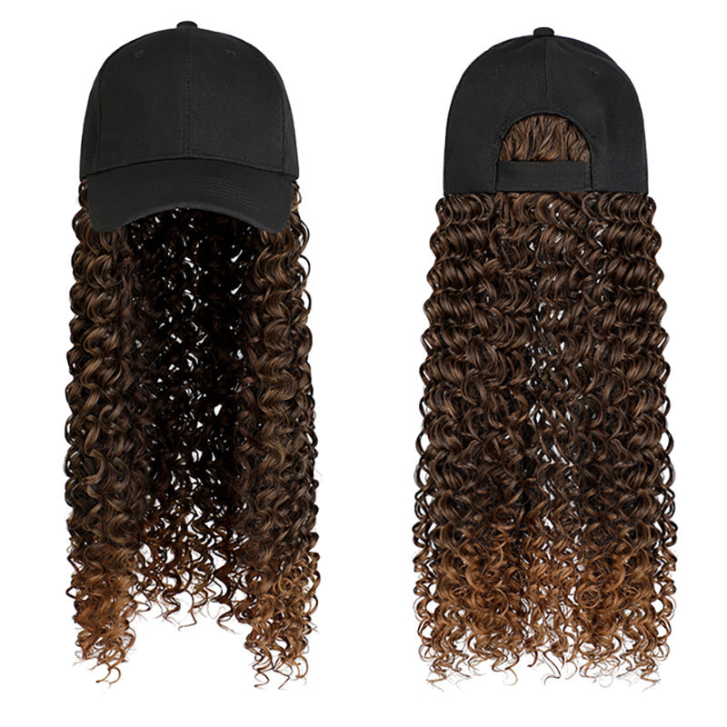 Women's Fashion Headgear with Hat and Wig - Natural Hair & Curl Styles