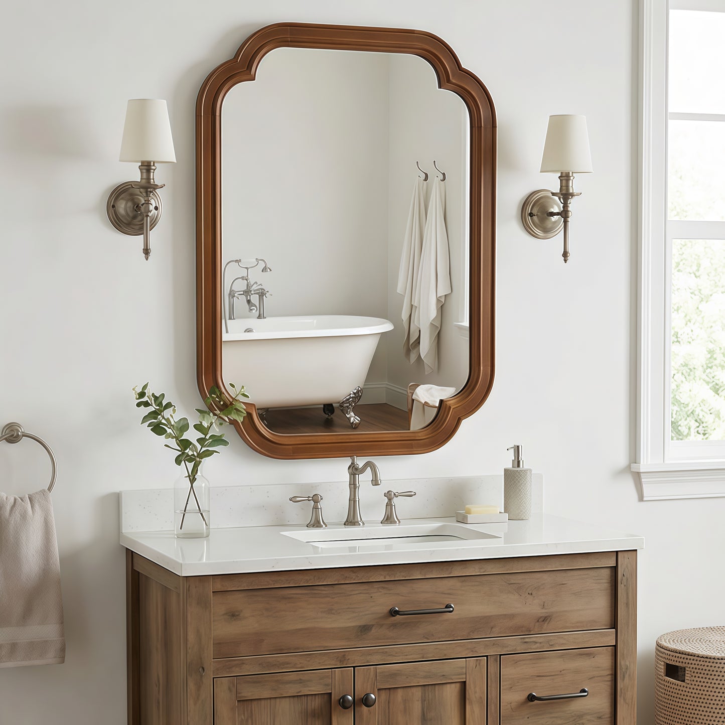 24" x 36" Solid Wood Mirror - Black & Dark Walnut Rounded Corners
