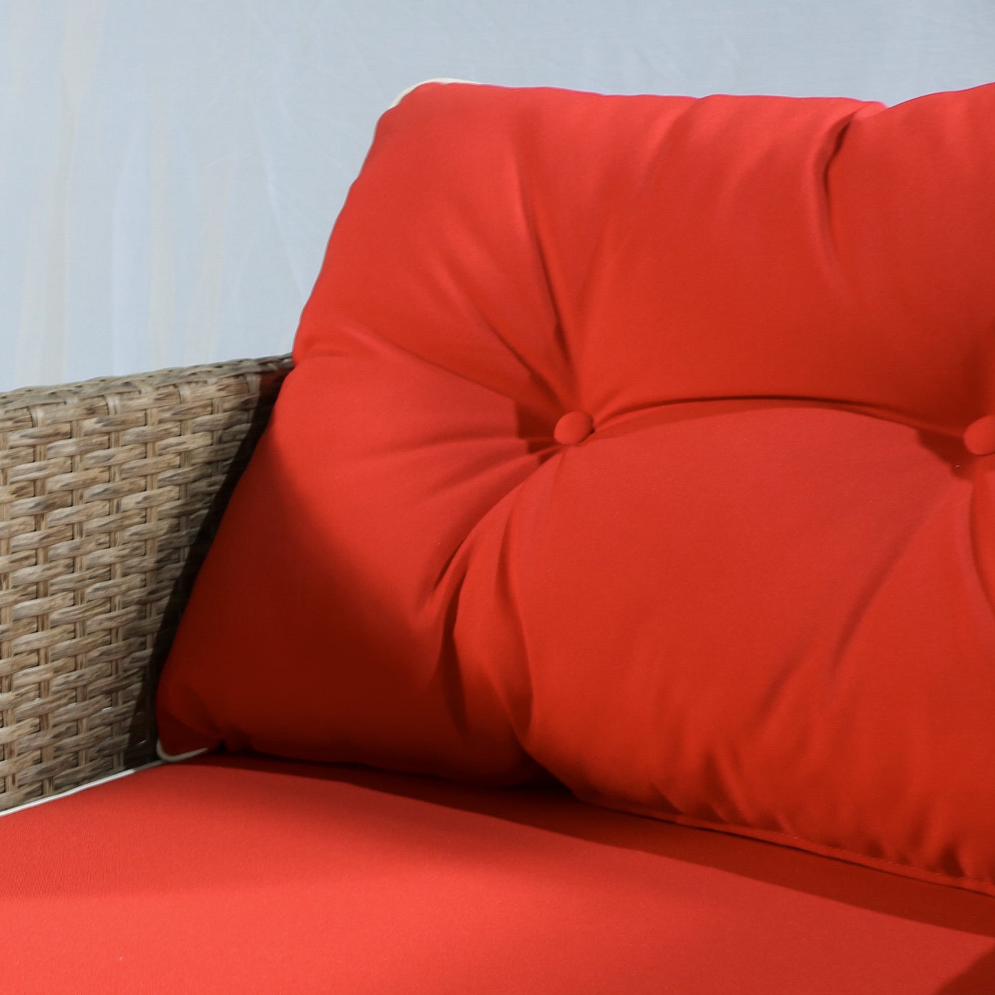 5-Piece Rattan Wicker Outdoor Lounge Chair Set with Cushions & Coffee Table - Brown/Red