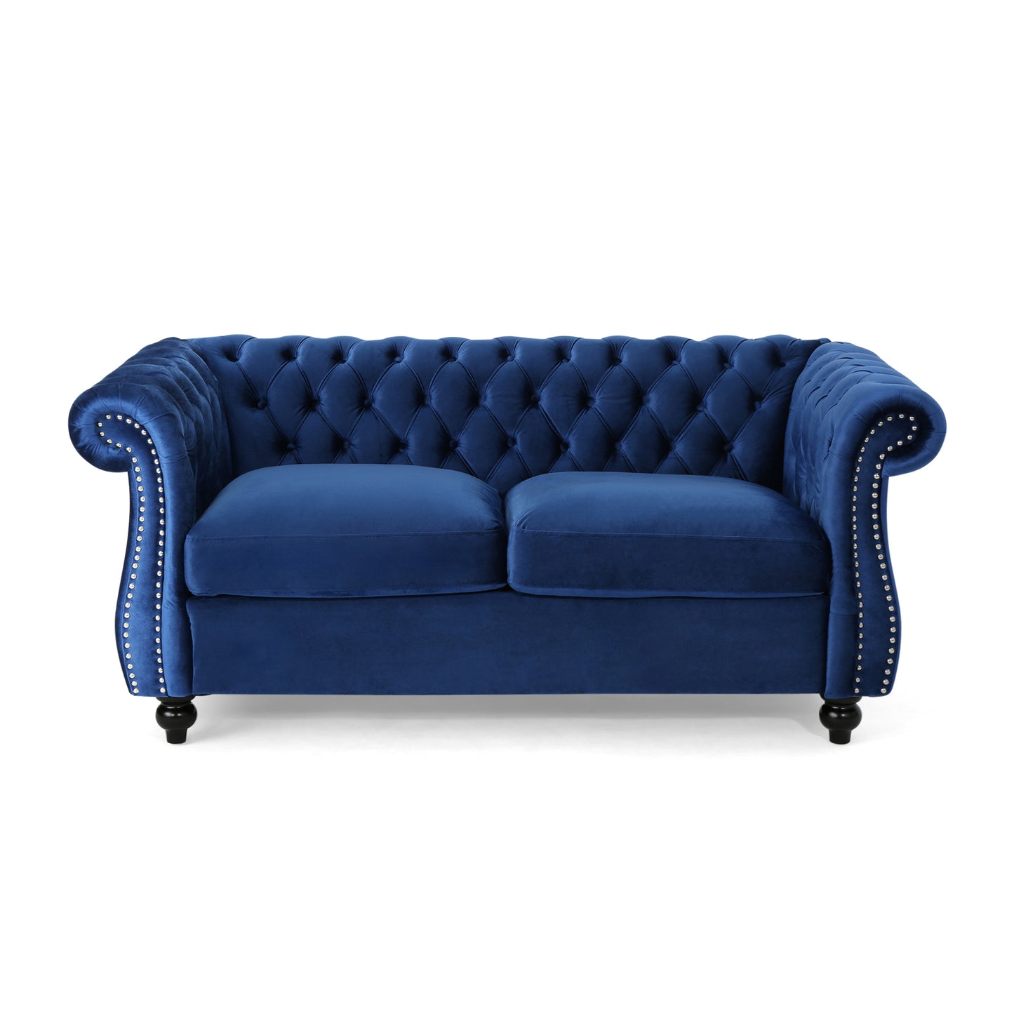 Chesterfield Loveseat Sofa - Navy Blue Velvet, 61.75" Wide