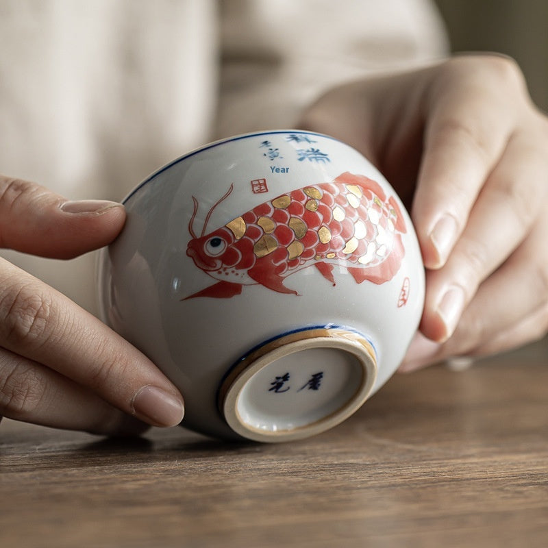 Chinese Style Ceramic Tea Cup Set with Multiple Variants - Retro Fish Design