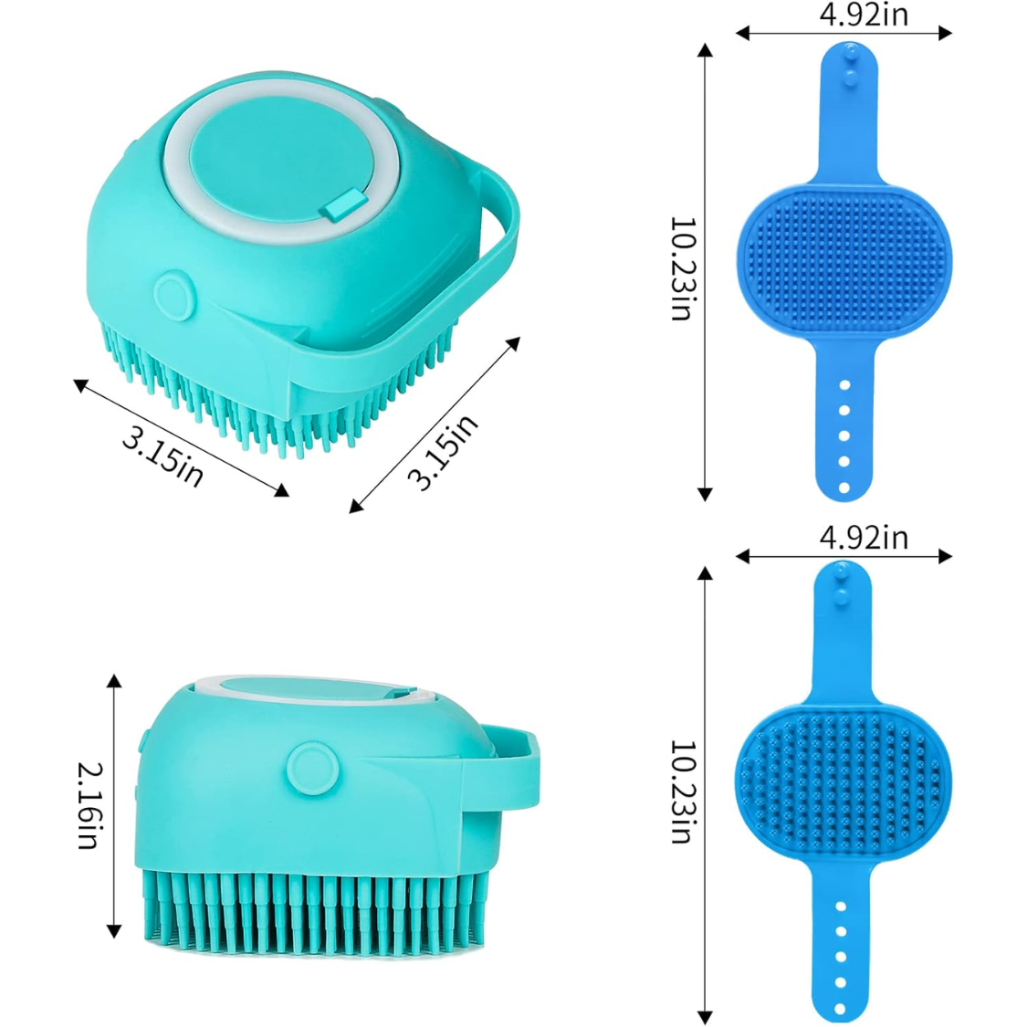 Dog Bath Brush Set with Adjustable Handle & Shampoo Dispenser - Short & Long Hair Pets