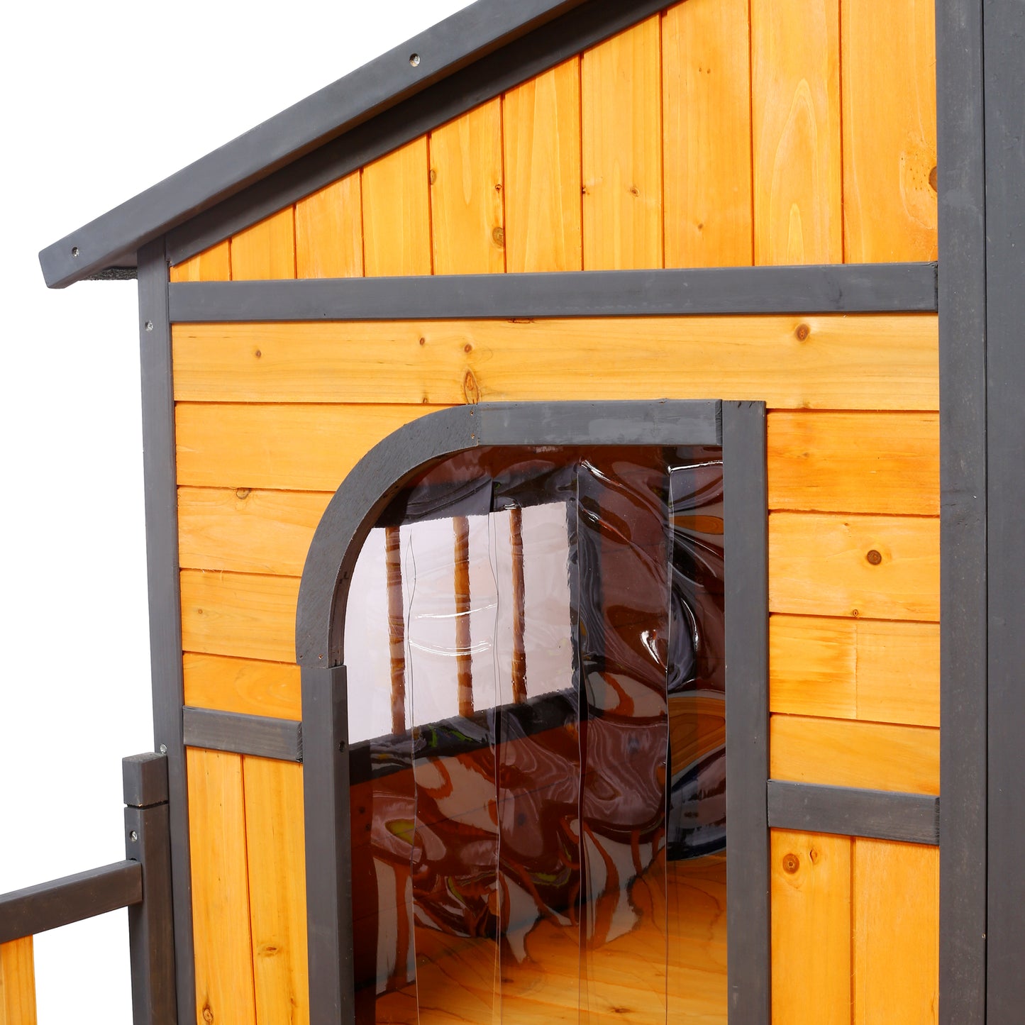 Large Wooden Dog House Outdoor Double Kennel with Porch & Elevated Floor