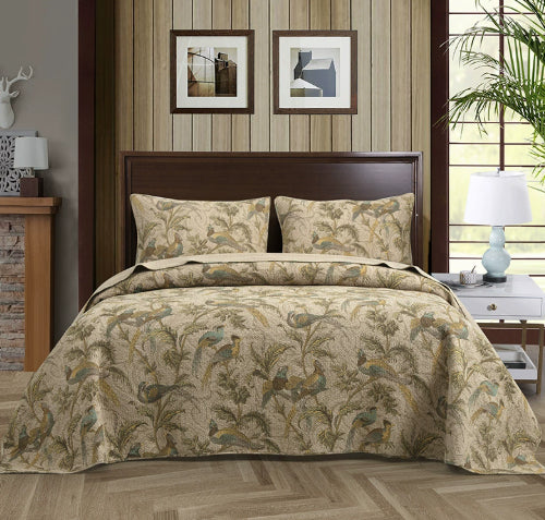 Cotton Bedspread Set 3 Pieces American Style Floral Quilted Bedding