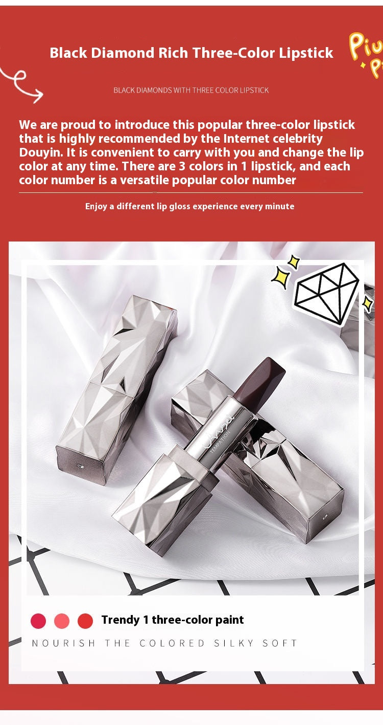 Three-Color Matte Lipstick - Moisturizing Long-Lasting Lip Color