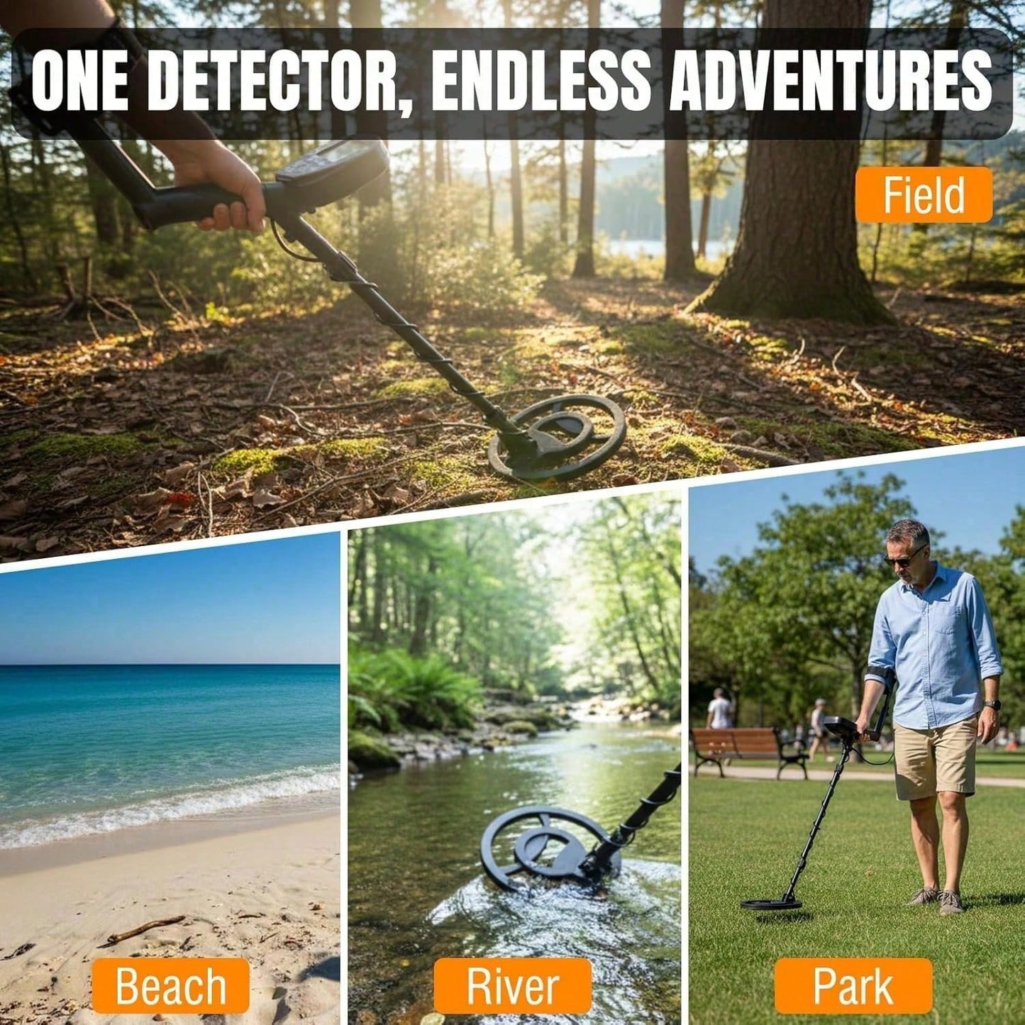 High-Precision Metal Detector with LCD Display and Waterproof Search Coil - Treasure Hunting Kit