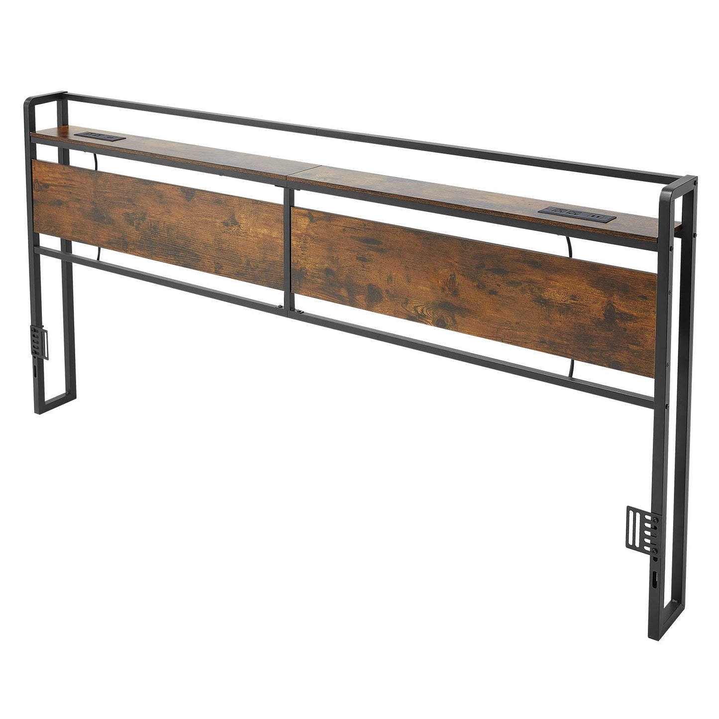 King Size Bed Headboard with Storage Shelf USB & Charging Ports - Adjustable & Sturdy Carbon Steel Frame, Black or Brown