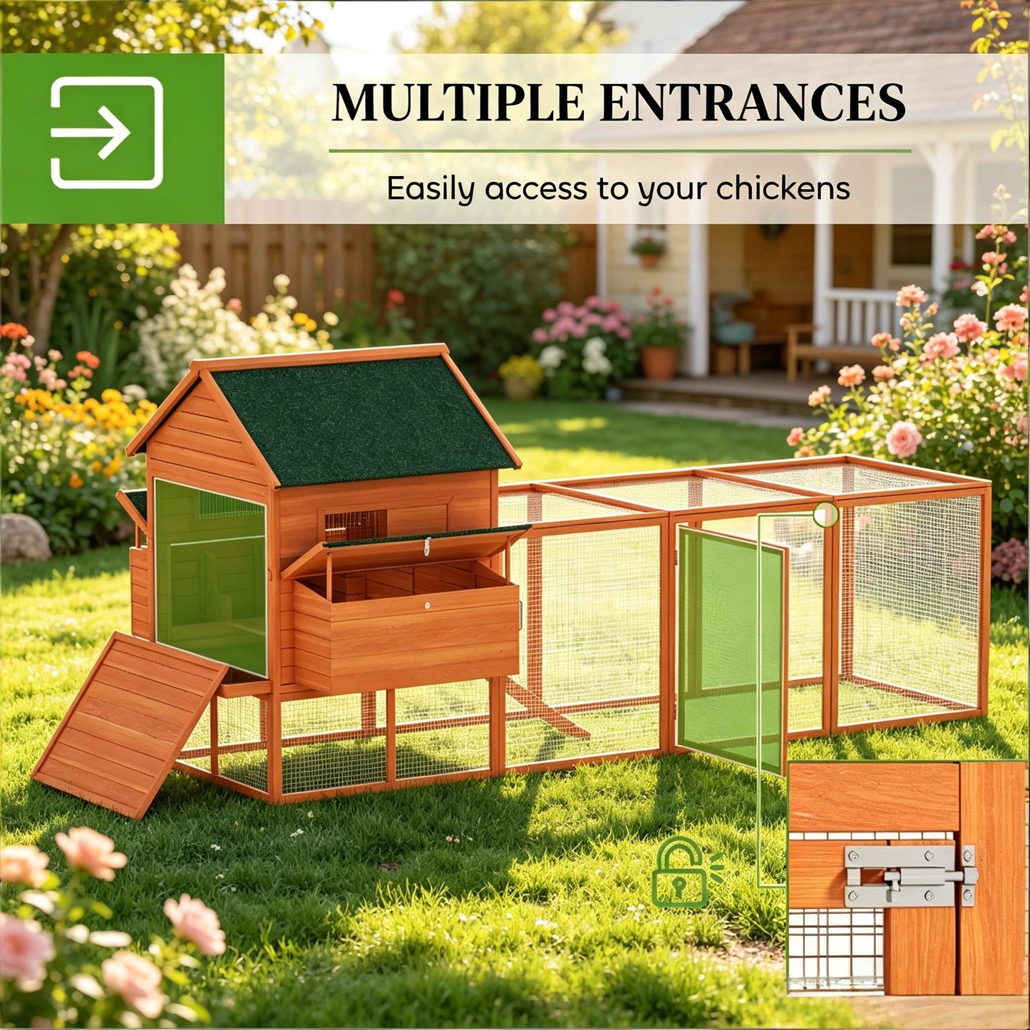 Spacious Wooden Chicken Coop with Two Sliding Windows - Orange