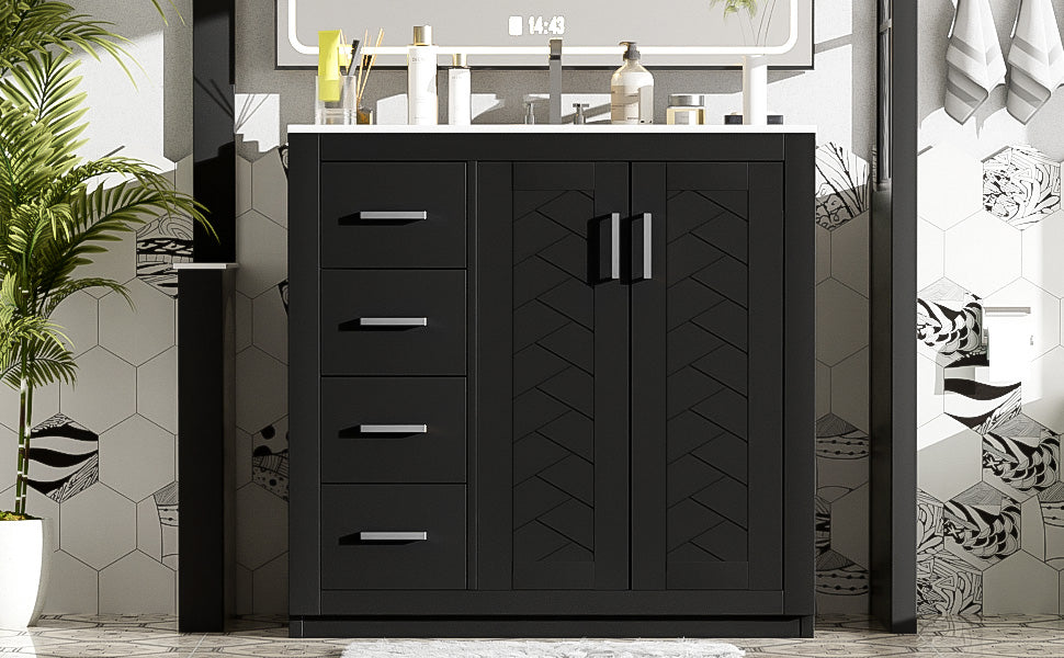 36-Inch Black Bathroom Vanity with Ceramic Sink & Soft-Close Drawers