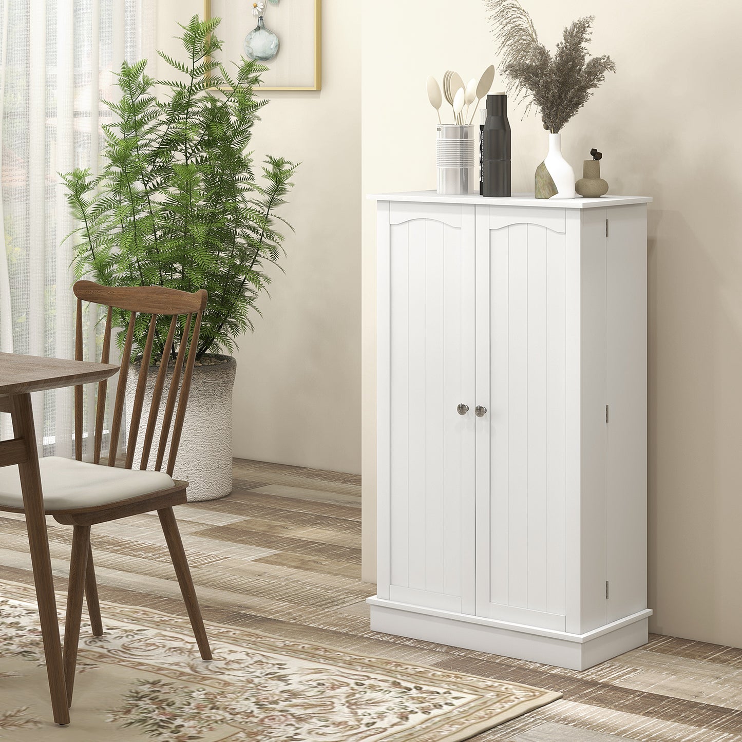 Freestanding Kitchen Pantry Cabinet with 5-Tier Shelving - White