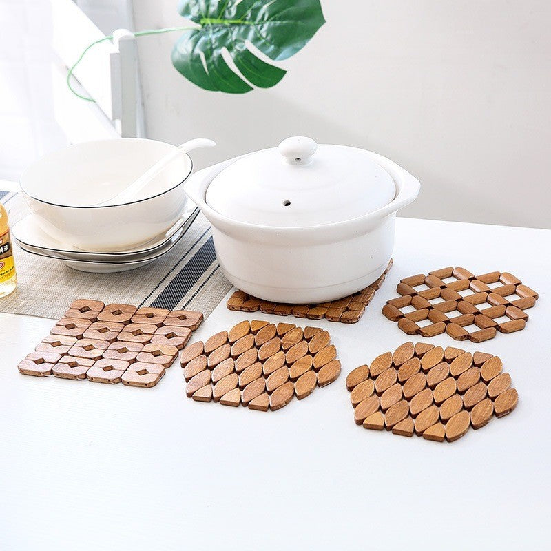 Anti-Scalding Wooden Meal Mats Set – Insulated Bamboo Coasters & Pot Mats
