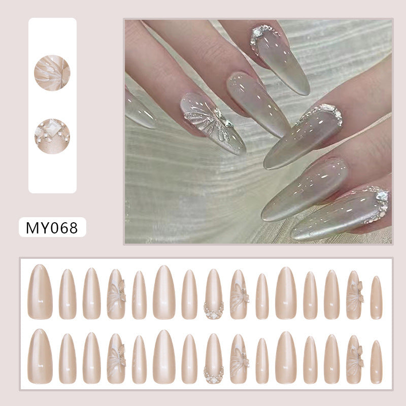 Butterfly Cat's Eye Nail Tips with Glue for Elegant Manicure - 24 Pieces