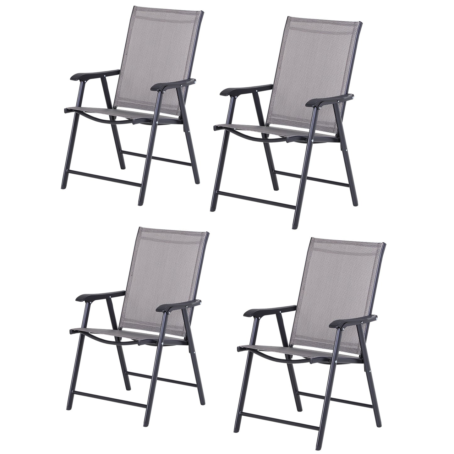 Set of 4 Outdoor Folding Chairs - Stackable Metal Frame, Gray