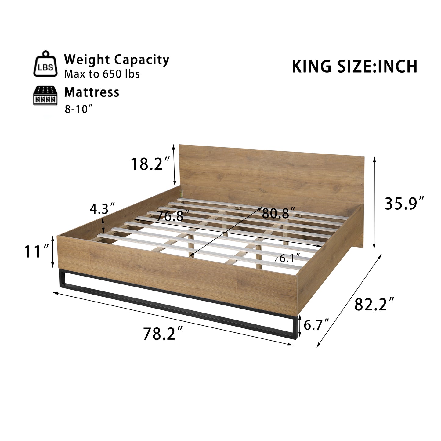 King Size Engineered Wood Bed Frame - Natural & Black