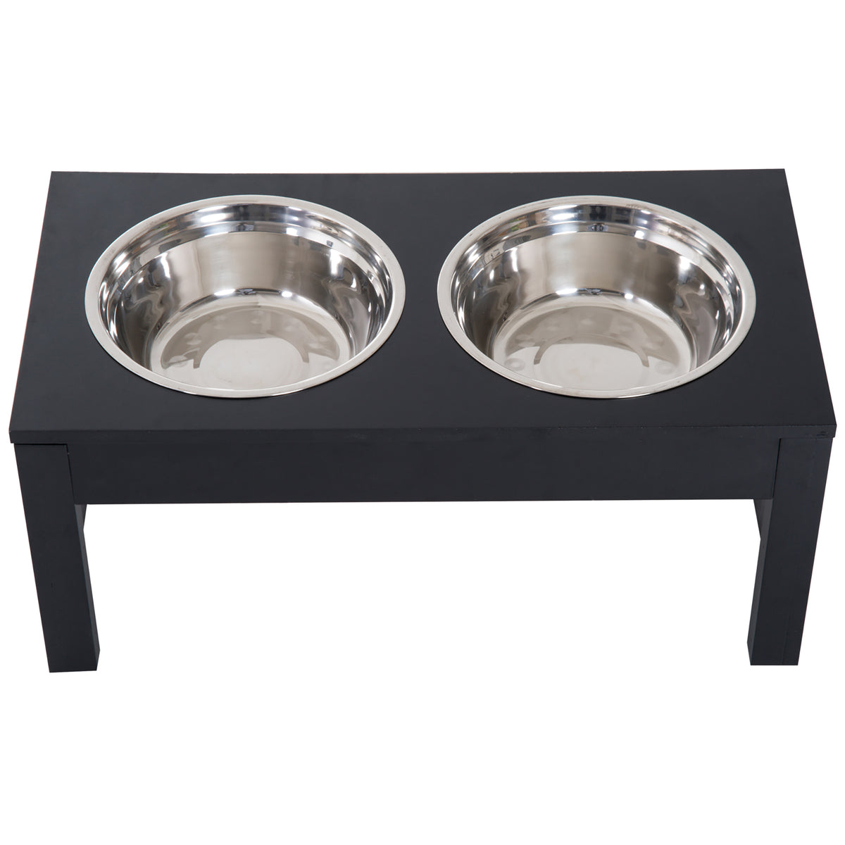 23-Inch Modern Elevated Dog Bowl Set with Stainless Steel Bowls - Black