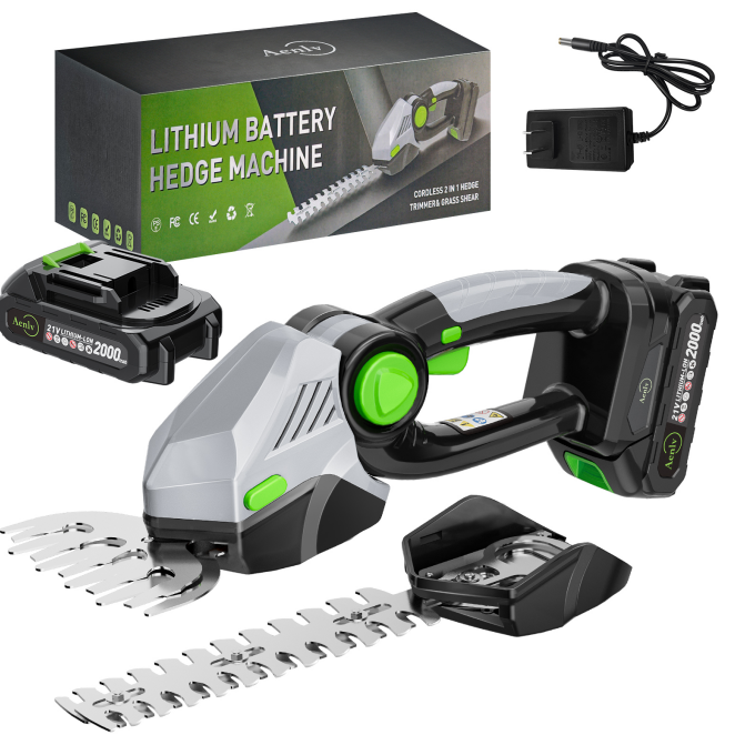 Cordless 2-in-1 Hedge Trimmer and Grass Shears Kit - 21V Battery Power Tool