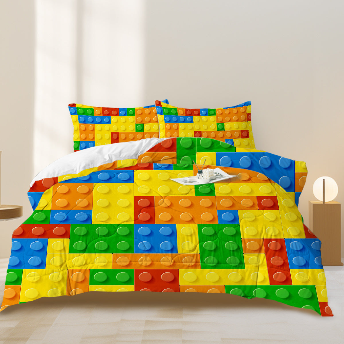 Colorful Building Blocks Comforter Set - 3 Piece Bedding Set