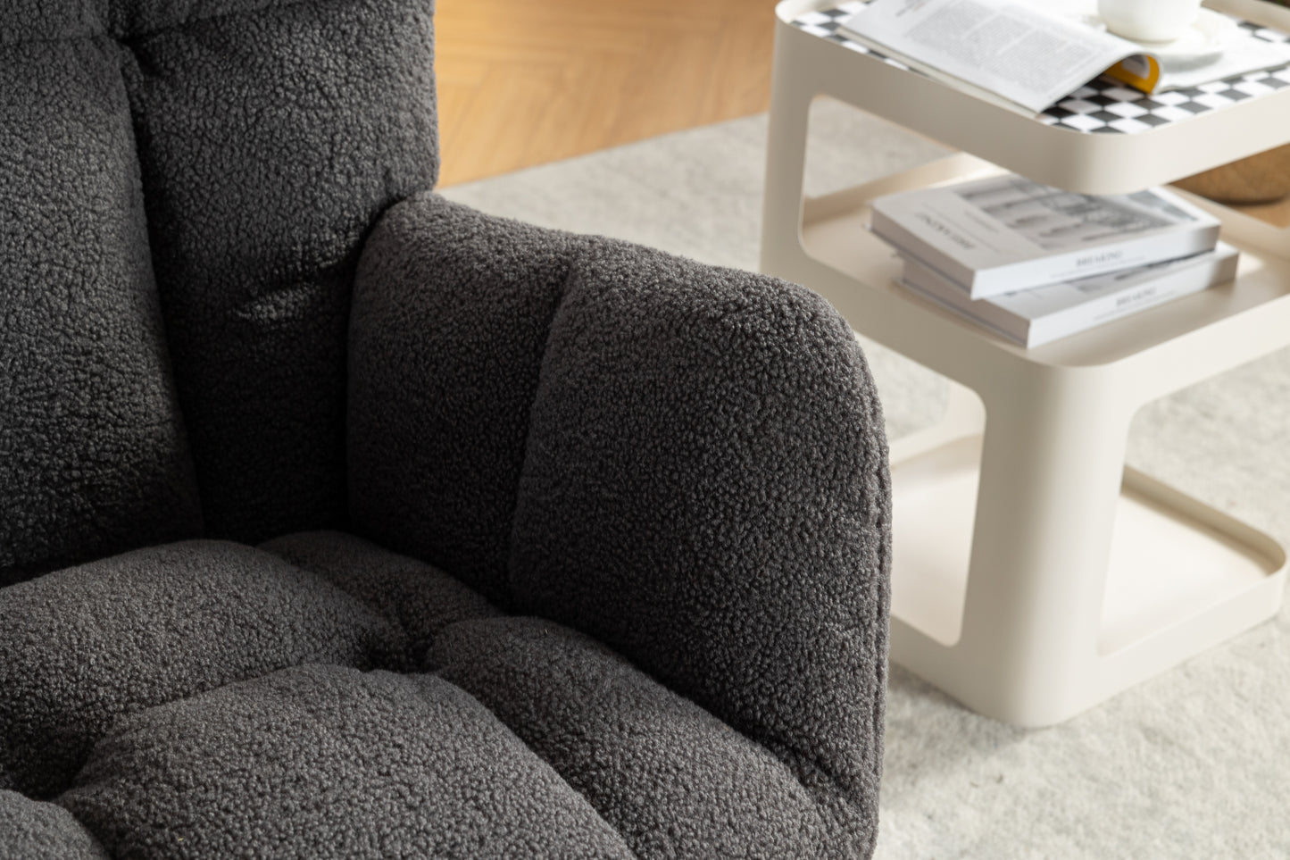 Modern Teddy Fabric Rocking Chair with Adjustable Footstool - Dark Gray