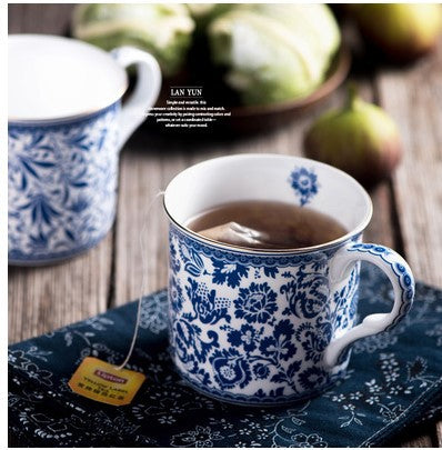 European Blue and White Ceramic Mug 300ml - Kitchen Drinkware