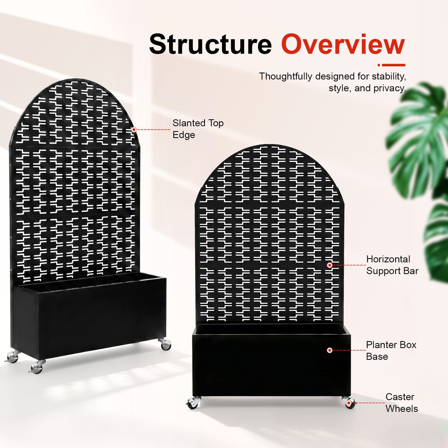 Arched Decorative Privacy Screen with Planter Box - Black