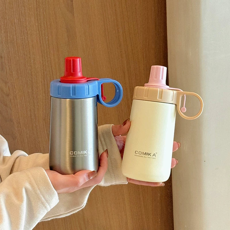 Portable Thermos Cup with Handle - Retro Style, 350ml, Insulated Drinkware