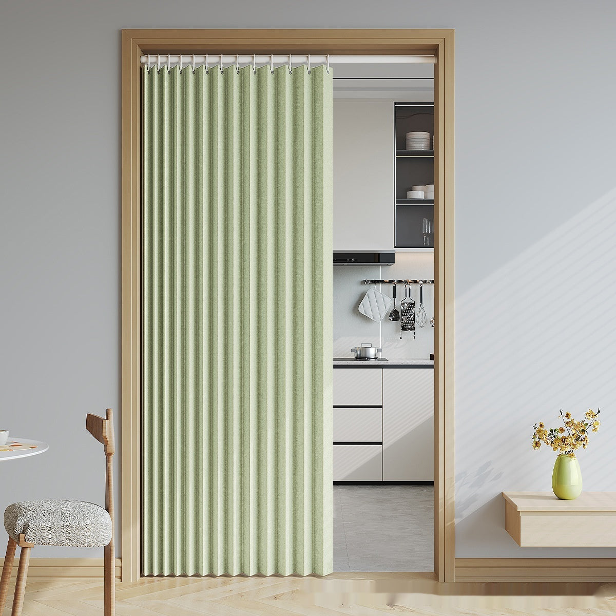 Folding Room Divider Curtain for Home & Garden, Solid Color, Adjustable Size