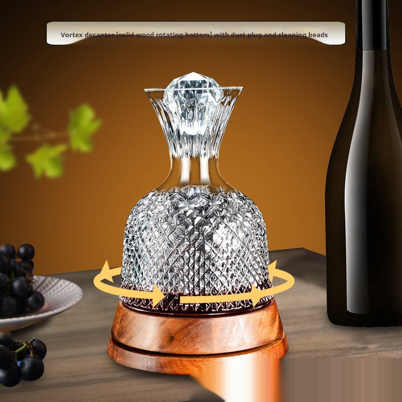 Crystal Glass Decanter with Rotating or Solid Wood Base - 1000ml Luxury Wine Bottle