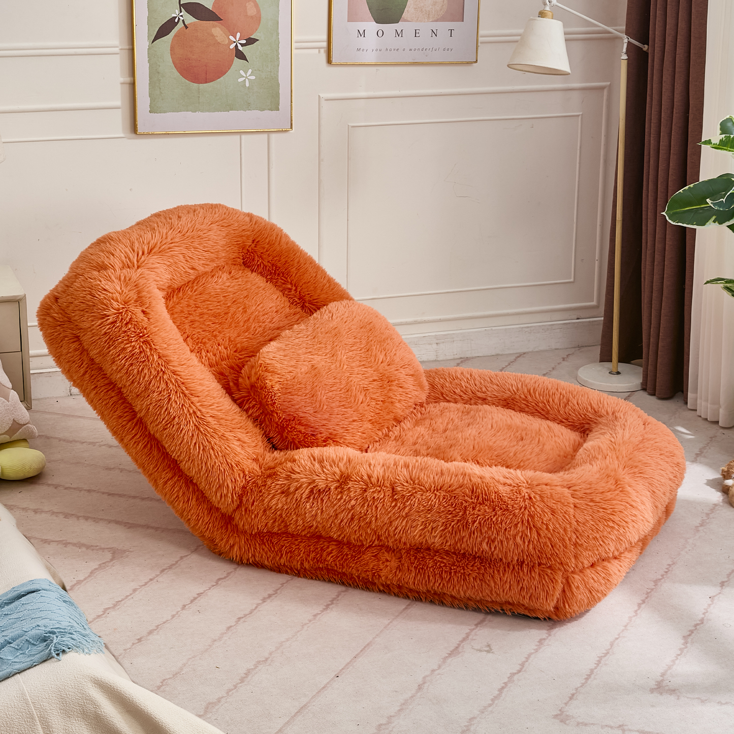 Adjustable Human Dog Bed & Lazy Sofa - Orange Plush Fabric