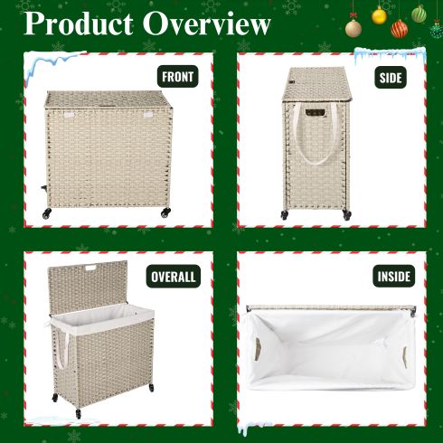 Laundry Hamper with Lid and Wheels - 160L Gray Rattan